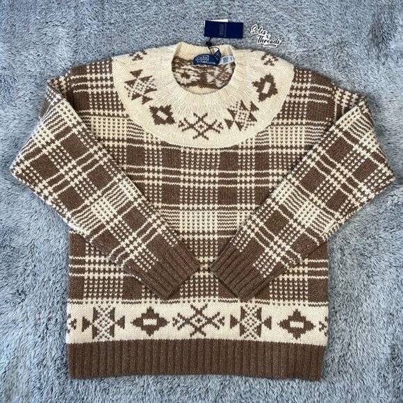 Polo Ralph Lauren Plaid Wool-Linen Nordic Country Western Sweater Size Large Men